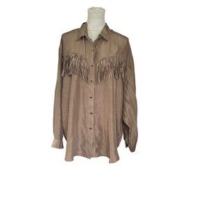 M.J. Carroll Womens Button Down Shirt 100% Silk Fringe Western Sz L READ